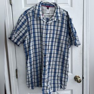 North Face Mens Boulder Donner Woven Short Sleeve blue Plaid Shirt sz XXL